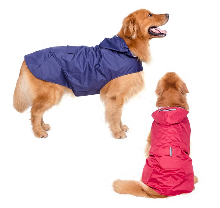 This waterproof, reflective dog coat is strong and comes with a hood for those very wet and windy days.  It is made of a strong, durable waterproof material and is available in navy blue, red or yellow.