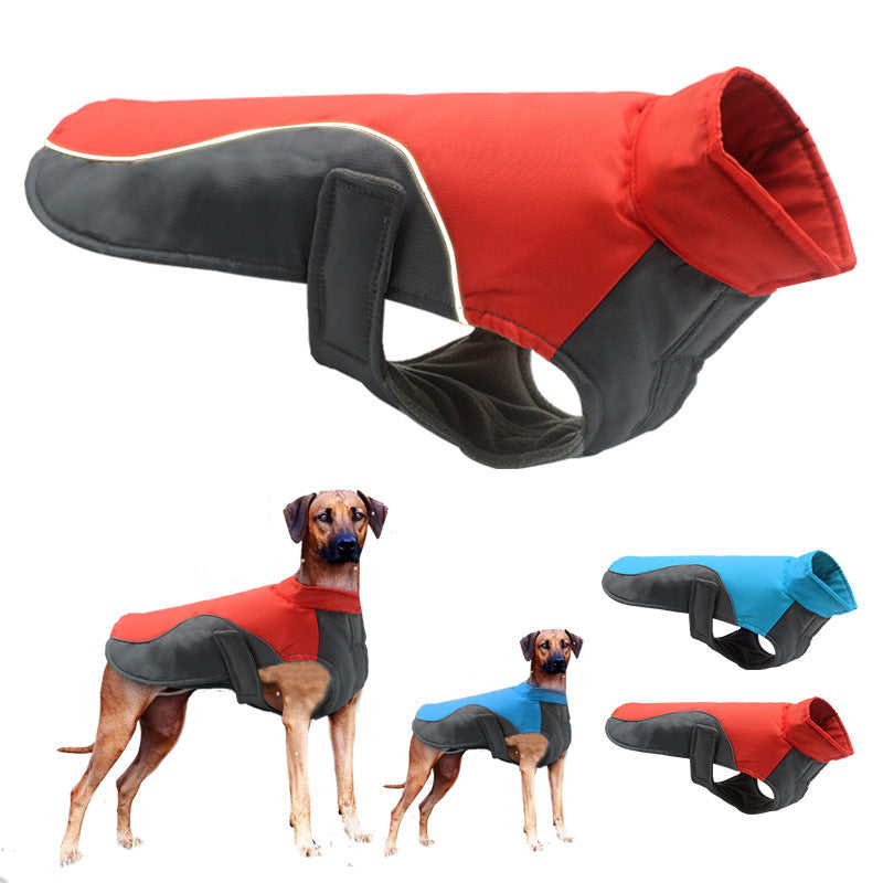 This smart waterproof and reflective dog coat will keep your dog dry and visible on rainy walks.  The outer fabric is waterproof to keep your dog dry and the lining is made from soft fleece, to keep them warm and comfortable.  The reflective strips keep them visible on dull/dark days.  The dog coat is available in red/black and blue/black.